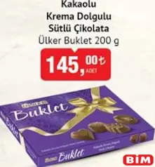 ÜLKER BUKLET KAKAOLU KREMA DOLGULU SÜTLÜ ÇİKOLATA 200 G - BAYRAM ŞEKERİ/ÇİKOLATASI